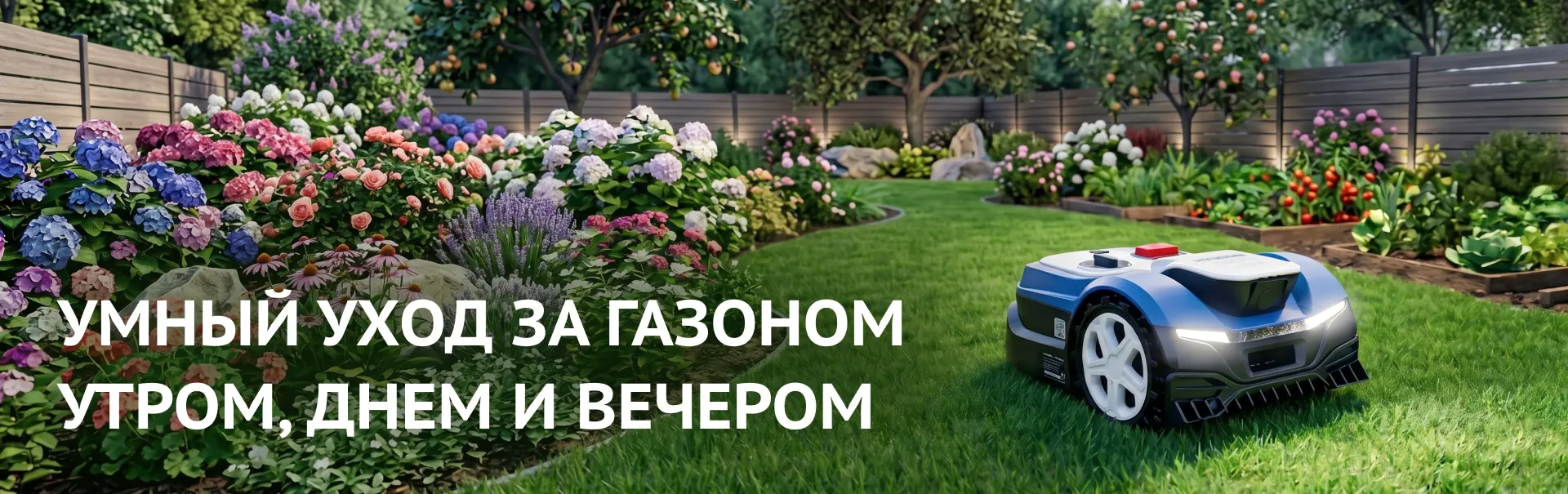 Умный уход за газоном утром, днем и вечером